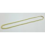 A string of pearls with 9ct gold clasp