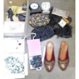 Jewellery, clocks, purses and beaded shoes