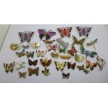 Butterfly and dragonfly brooches