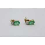 A pair of 9ct gold, emerald and diamond earrings, 1.2g