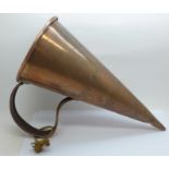 A copper conical ale muller or warmer, stamped J. Nock, 19cm