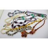 An agate and other bead necklaces
