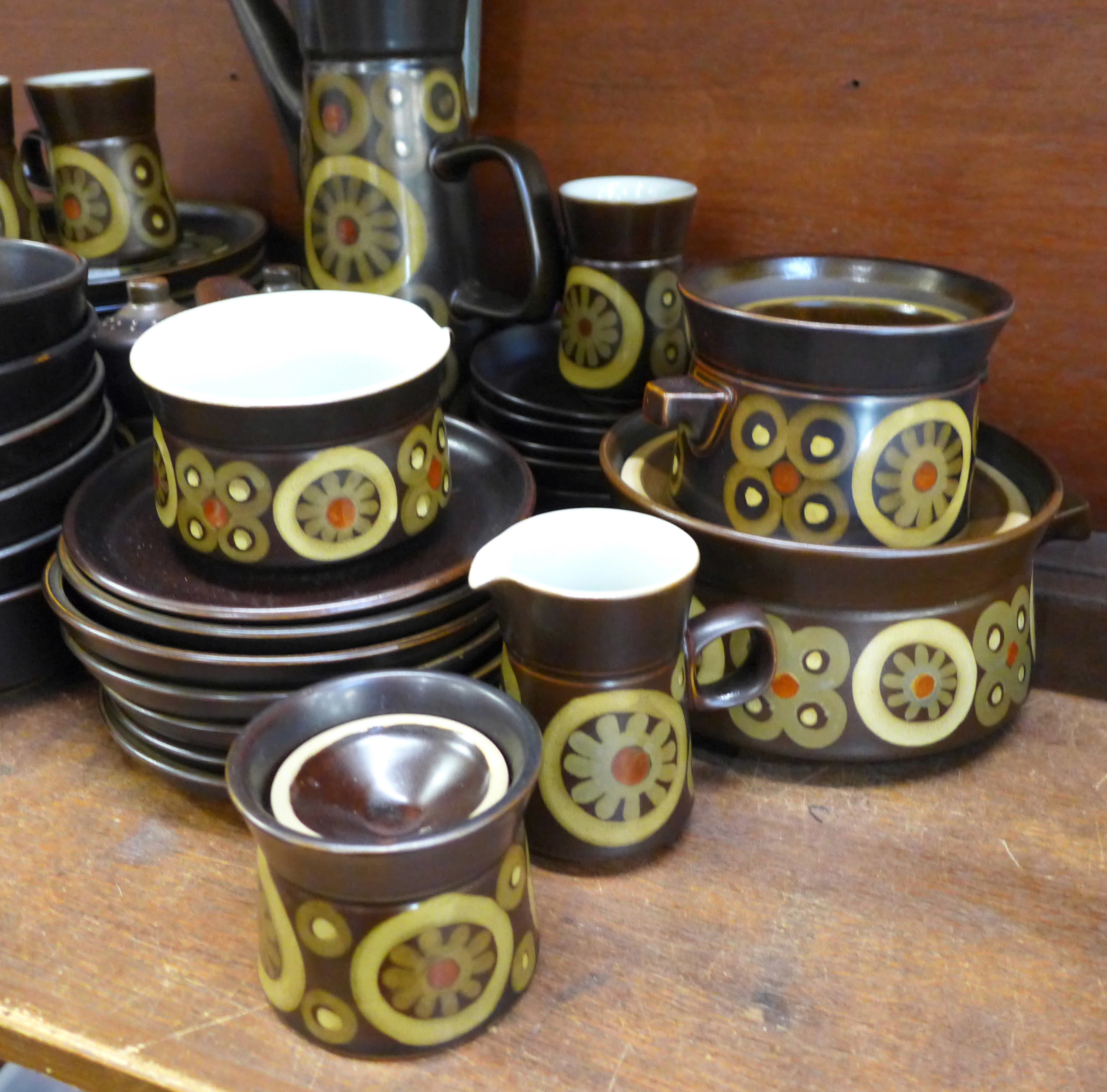 A Denby Arabesque dinner and coffee service including six side plates, six plates, seven mugs and - Image 6 of 8