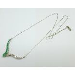 A 9ct gold, emerald and diamond necklace, 3.6g