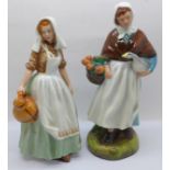 Two Royal Doulton figures, The Milkmaid and Country Lass