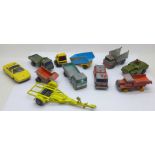 Die-cast model vehicles, including Matchbox, some playworn and a/f
