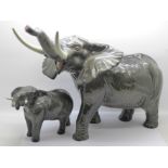 Two Beswick elephant figures, large and small