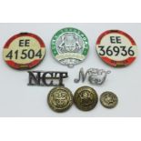 A collection of Nottingham City Transport driver badges and buttons
