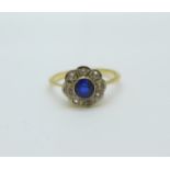 A 18ct gold, sapphire and white stone cluster ring, 2.7g, O