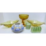 A collection of Art Deco china and glass, toast rack restored, preserve lid a/f **PLEASE NOTE THIS