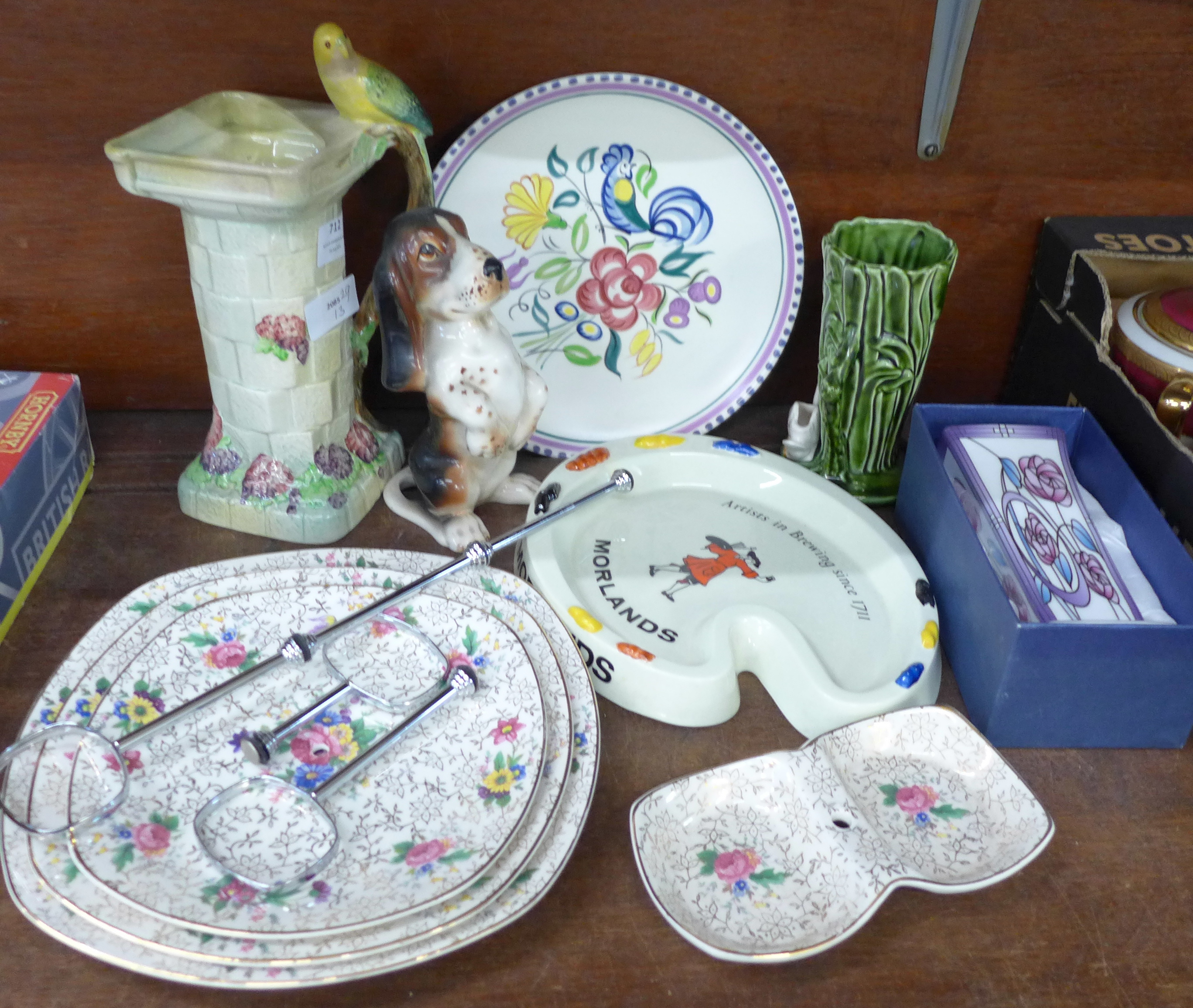 A Wade budgie handled jug, Poole pottery plate, Moorlands pottery ashtray, a Mackintosh by - Image 2 of 8