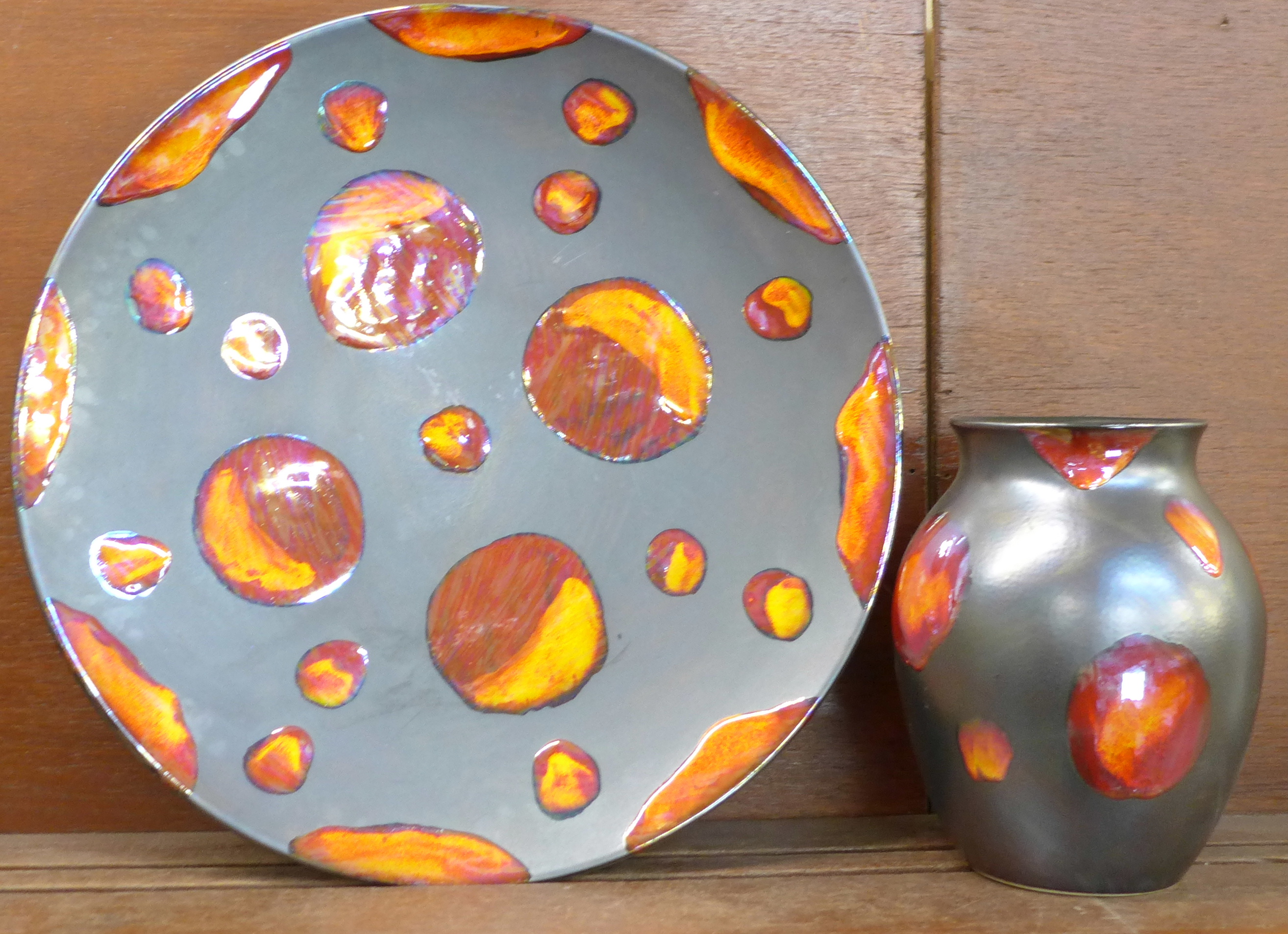 A Poole Pottery Metallic Galaxy vase and 42cm large charger