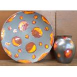 A Poole Pottery Metallic Galaxy vase and 42cm large charger