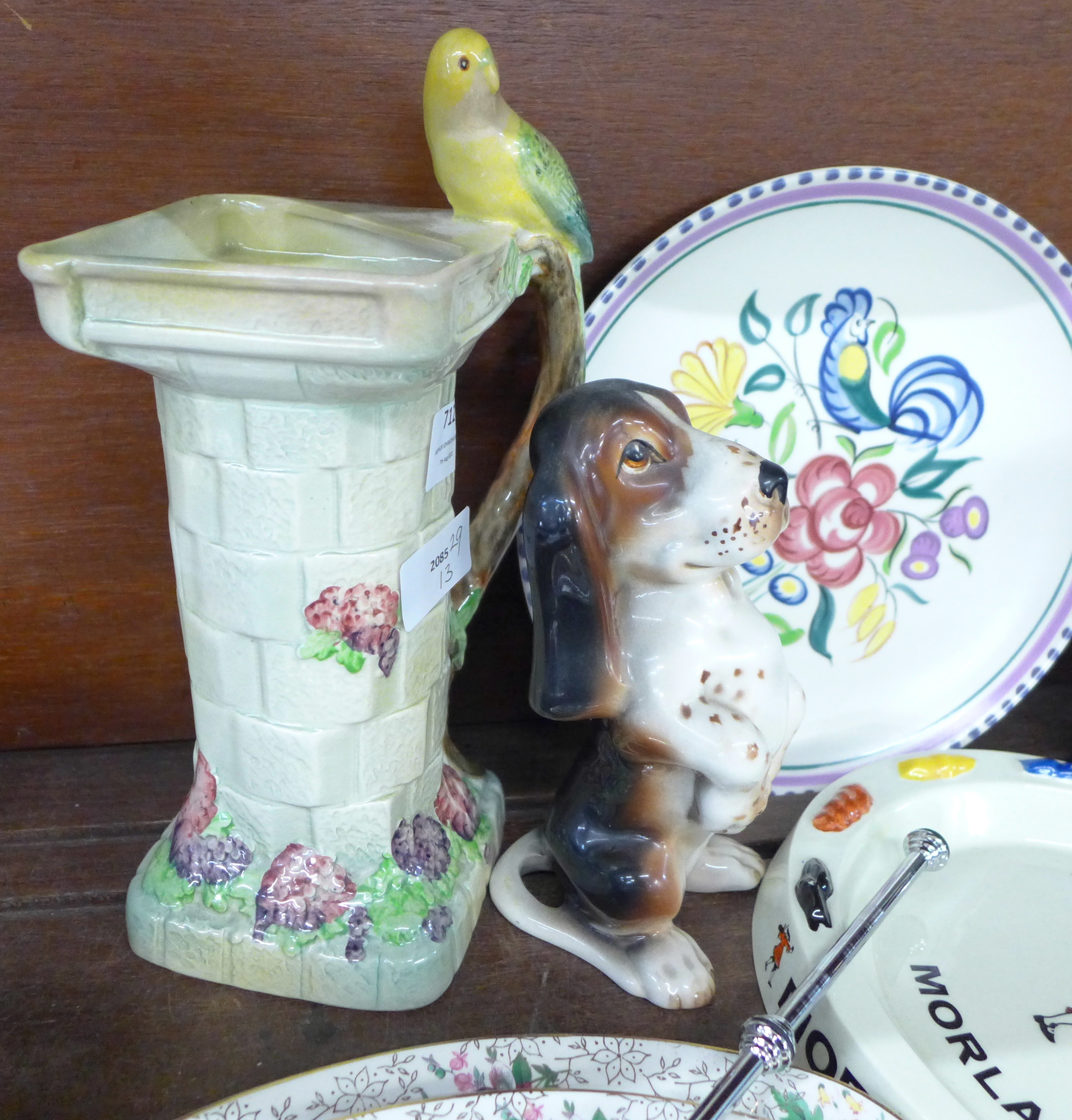 A Wade budgie handled jug, Poole pottery plate, Moorlands pottery ashtray, a Mackintosh by - Image 7 of 8