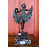 An Art Deco style bronze figure of a dancing girl, on marble socle