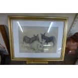 V.E. Howarth, study of donkeys, pastel, framed