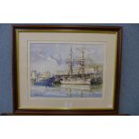 James Holley, harbour scene, watercolour, framed