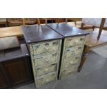 A pair of industrial style painted pine and mahogany four drawer chests