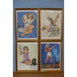 A set of four Gil Elvgren prints, framed