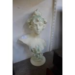 An Art Nouveau lily girl plaster bust