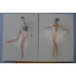 A pair of studies of ballerinas, pastel, unframed