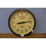 A circular wall clock with later painted Connolly Station, Dublin inscription