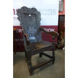 An 18th Century carved oak Wainscot armchair