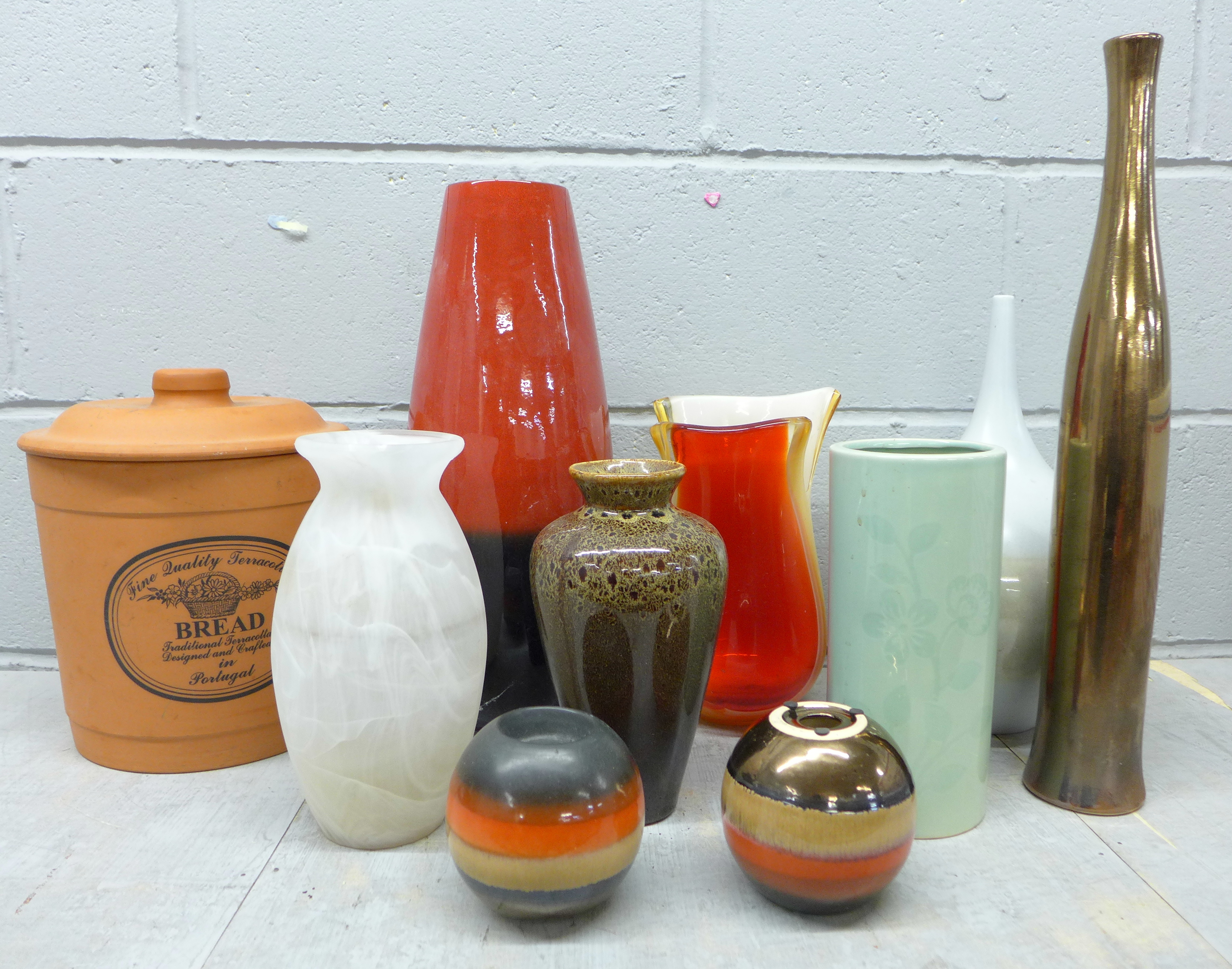 A collection of vases including John Rocha and a terracotta bread bin **PLEASE NOTE THIS LOT IS