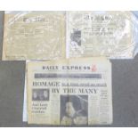 Two Guernsey WWII occupation period newspapers, The Star, and a 1965 Express, Churchill?s death