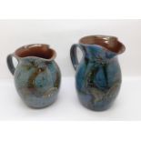 Two studio pottery jugs, signed, L. Stockley, Weymouth