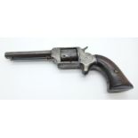 A 19th Century revolver handgun, indistinct four digit number on the bottom of the grip, ??74,