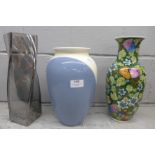 A glass vase and two other vases **PLEASE NOTE THIS LOT IS NOT ELIGIBLE FOR POSTING AND PACKING**