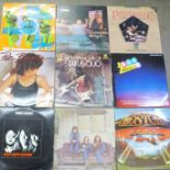 A collection of LP records, Elvis Costello and the Attractions, Pentangle, Quo, Thin Lizzy, James