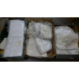 Three boxes of linen including lace trimmed **PLEASE NOTE THIS LOT IS NOT ELIGIBLE FOR POSTING AND