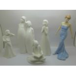 Five figures by Royal Doulton, including Diana