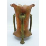 A brass and copper Arts and Crafts vase, 16.5cm