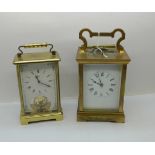 A brass and four glass sided carriage clock with key, dial a/f, and a Schatz 8 Day clock