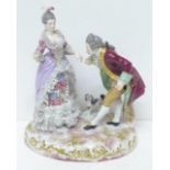 A continental lace porcelain figure group, (lace a/f, thumb on gentleman a/f)