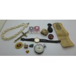 A vintage wristwatch, a large crucifix, a jet cameo pendant, a/f, other jewellery, etc.