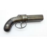 A mid 19th Century five shot pepperbox percussion pistol, marked Allen & Thurber Worcester and