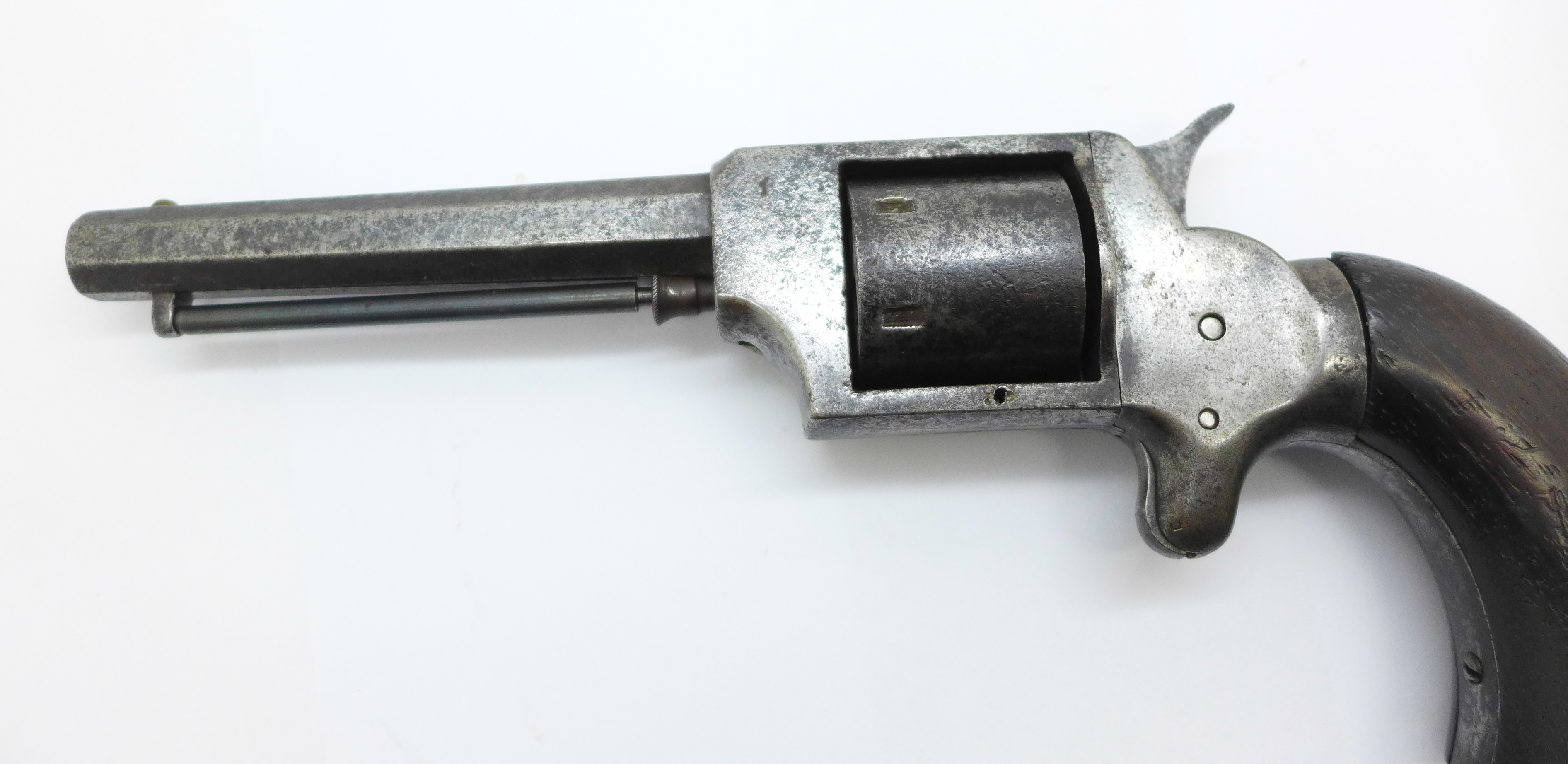 A 19th Century revolver handgun, indistinct four digit number on the bottom of the grip, ??74, - Bild 2 aus 6