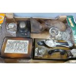 Assorted items including an inkstand, a box with plated top, a carved bust, a reproduction