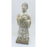 A terracotta Chinese tomb figure, 19.5cm, (with Swedish auction label, Goteborg)