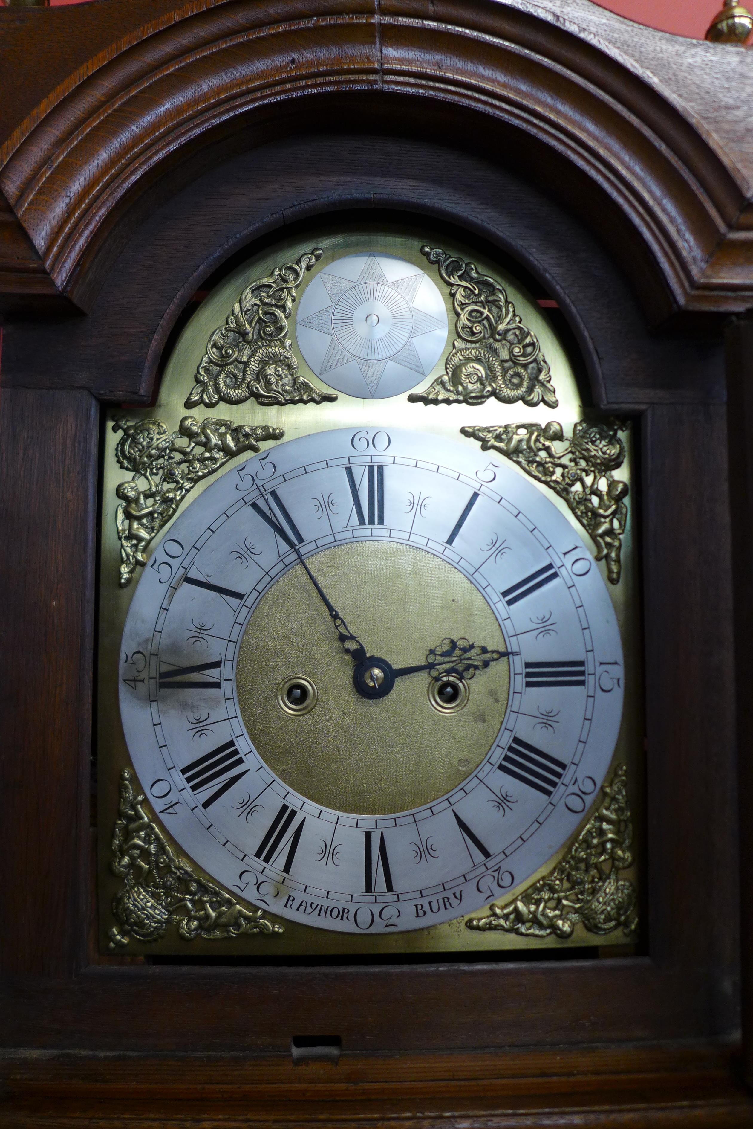A George III Lancashire oak 8 day longcase clock, the 12 inch arched brass dial signed Raynor, Bury - Image 2 of 2