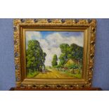 D. Edens, rural landscape with horse riders, oil on board, framed