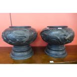 A pair of large Japanese bronze koros, 36cms h