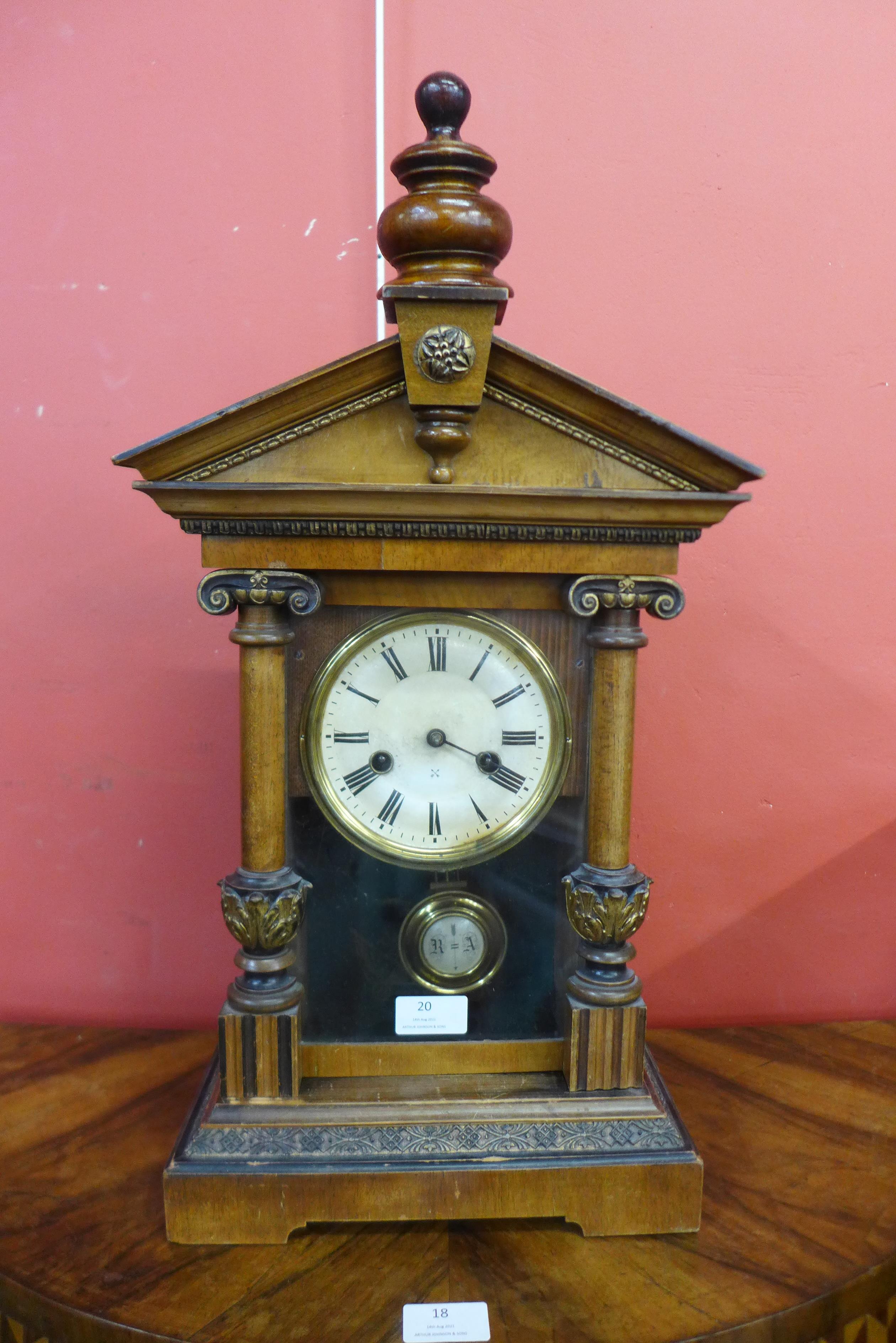 A 19th Century German walnut architectural cased mantel clock