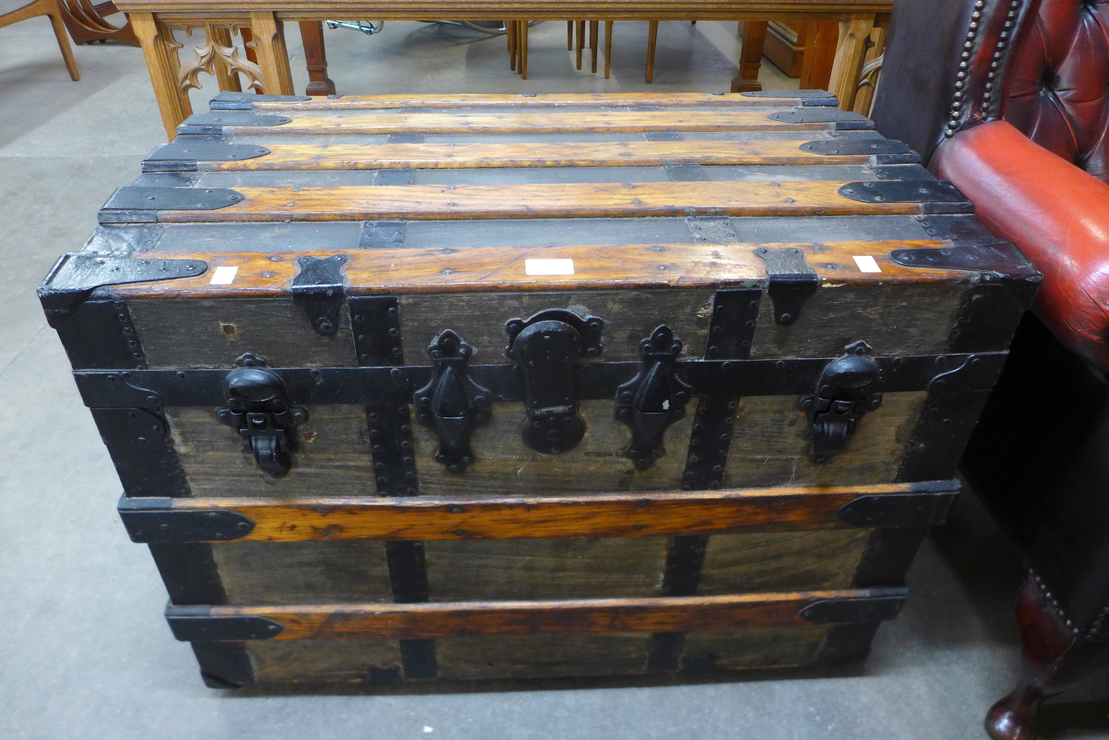 A 19th Century beech and iron mounted steamer trunk