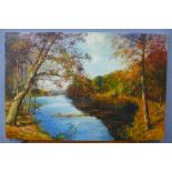 D. Edens, river landscape, oil on canvas, unframed