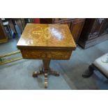 An Italian style rosewood and marquetry inlaid fold over single drawer writing table